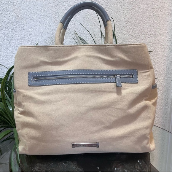 💋💋RARE💋💋 Zac Posen Leather And Canvas Tote Bag - Picture 5 of 16
